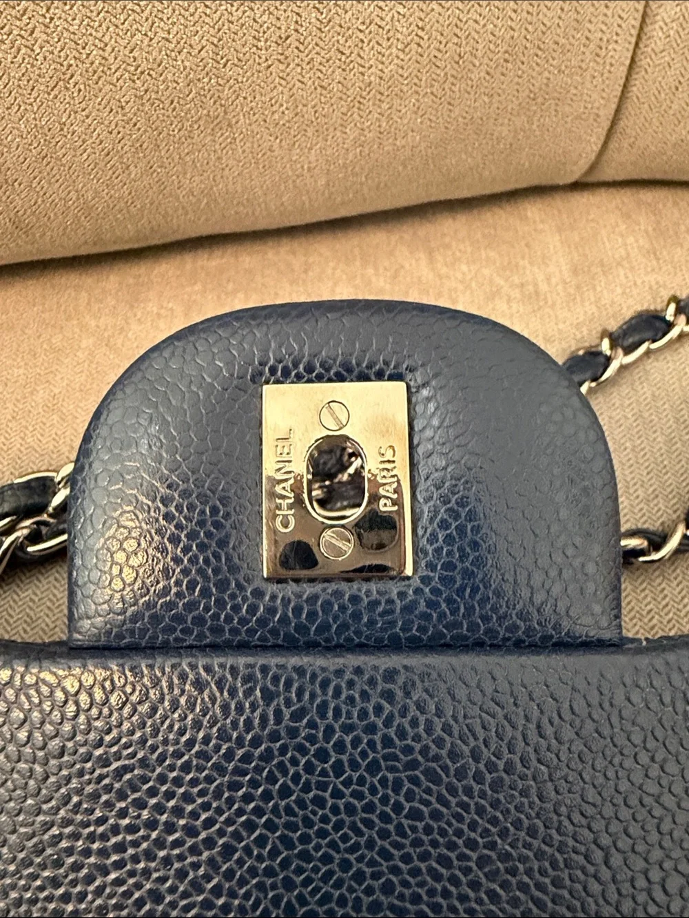 Authentic Chanel Classic Jumbo Double Flap Bag - Navy Blue Caviar Leather